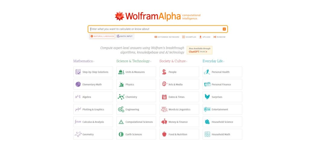 WolframAlpha web browser