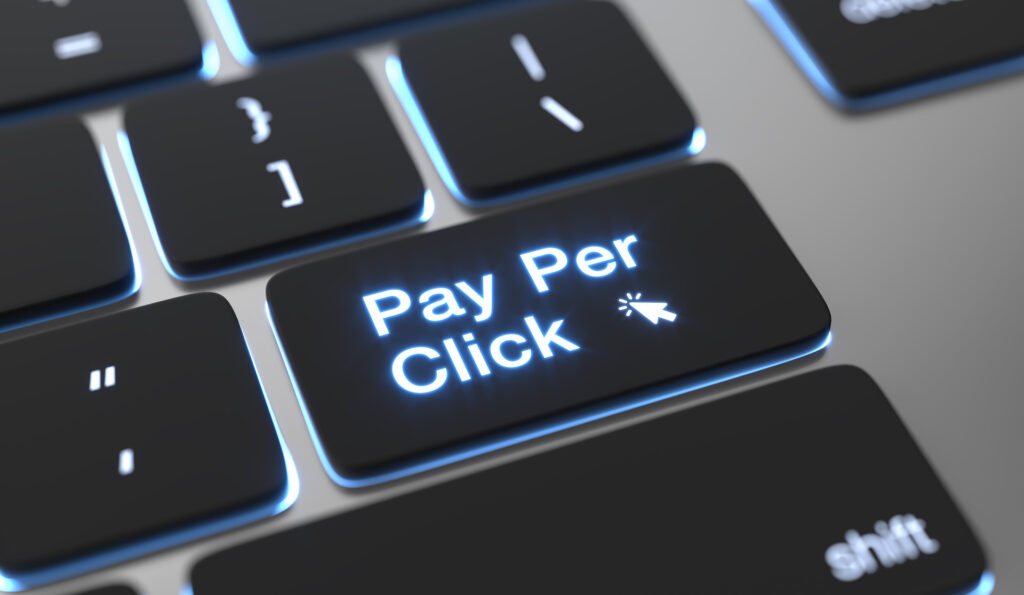 A keyboard button with Pay Per Click written on it