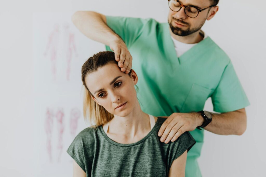 A woman at a chiropractor appointment