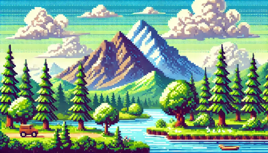 pixelated nature landscape in JPEG format